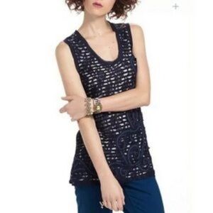 Anthropologie Meadow Rue Lace Embroidered Tank Navy Size M.